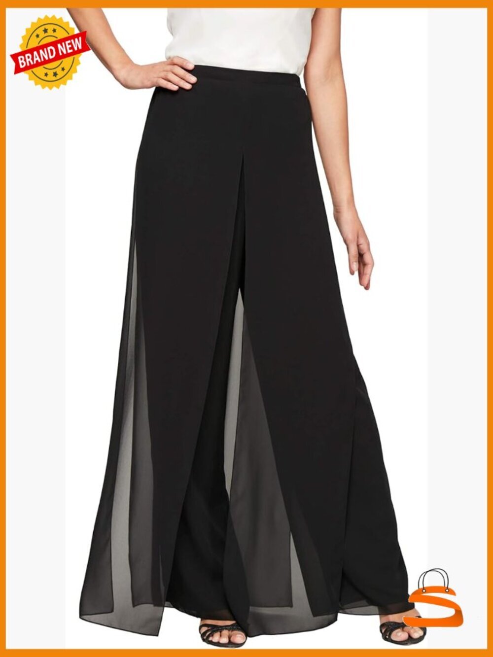 Silky Chiffon Wide Leg Palazzo Dress Pant with Elastic Waist Pull On Plus Size